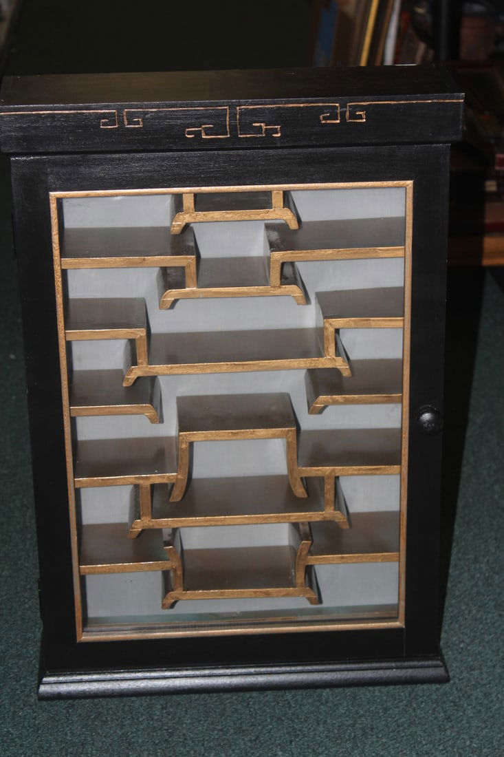 Chinese Hanging Curio Cabinet: most likely for snuff bottles - 16 7/8" wide by 25 inches tall x 5inches deep