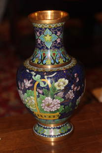 Chinese Cloisonne Vase: 10 3/8" tall
