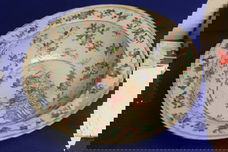 Antique Chinese Rosemedallion Center Bowl: early 19th century - please note= restored, so as found - 12 inches in diameter