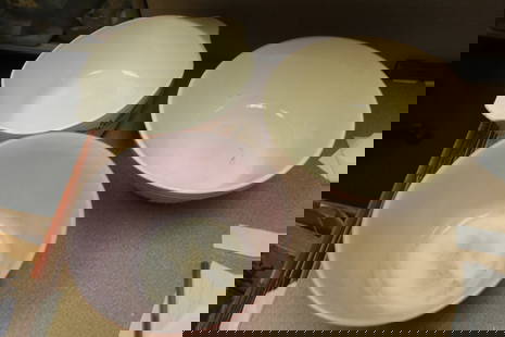Lot of 3 Mixing Bowls: to include fire king, anchor hocking and T.G. Green - largest: 10" in diameter - needs cleaning