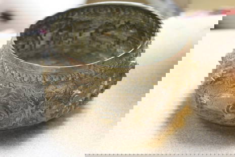 Antique Asian Silverplate Bowl: Asian or possibly Chinese - approximately 6 inches in diameter - old, but exact age unknown