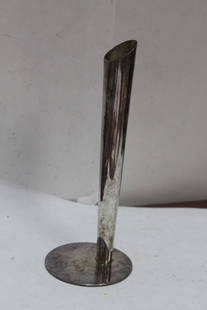 A Single Silverplated Candle Holder: mid century modern - 7 5/8" tall