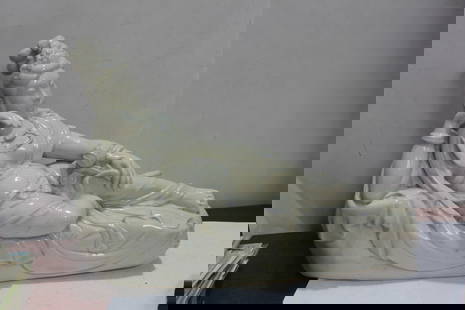A Reclining Chinese Blanc de Chine Kwan Yin: marked China - 12 inches across