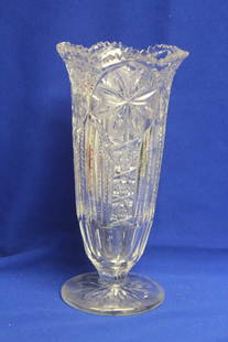 A Cut Glass Vase: please note: minor rim roughness - 10 1/2" tall
