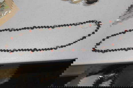 Jade, Cloisonne and 14Kt Gold Necklace: Chinese - 16 inches long
