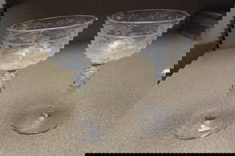 Set of 2 Etched Glass Goblets: 6" tall