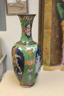 Large Japanese Cloisonne Vase: please note: one bruise as shown - still an exceptional vase - 15 1/4" tall
