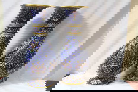 A Pair of Chinese Cloisonne Vases: very decorative - 15 1/4" tall