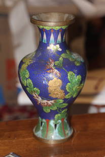 Antique Chinese Cloisonne Vase: early 20th century - please note: patched bruises as shown - 9 1/2" tall