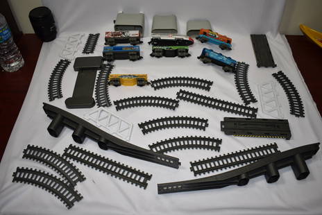 Lot Of Toy Plastic Railroad Tracks, Trains Etc: as shown