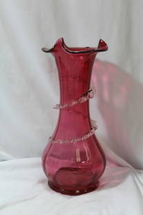 A Beautiful Cranberry Vase: 10 1/2" tall - handblown
