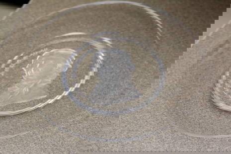 Signed Val St Lambert Crystal Artist Plate: 7 7/8" in diameter - can use a little cleaning