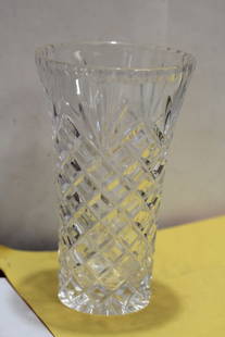 A Cut Glass Vase: signed, but cannot decipher the artist - 7 inches tall
