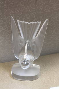 Lalique, France Crystal Bird: 6 1/2" tall - signed