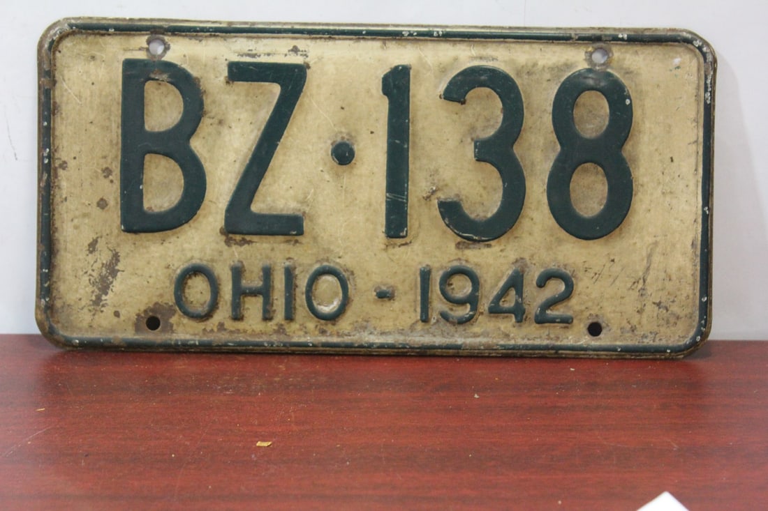 A 1942 Ohio License Plate: as shown
