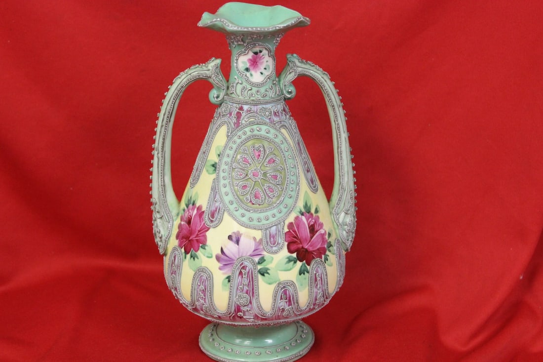 A Japanese Moriage Vase: 9 3/4" tall