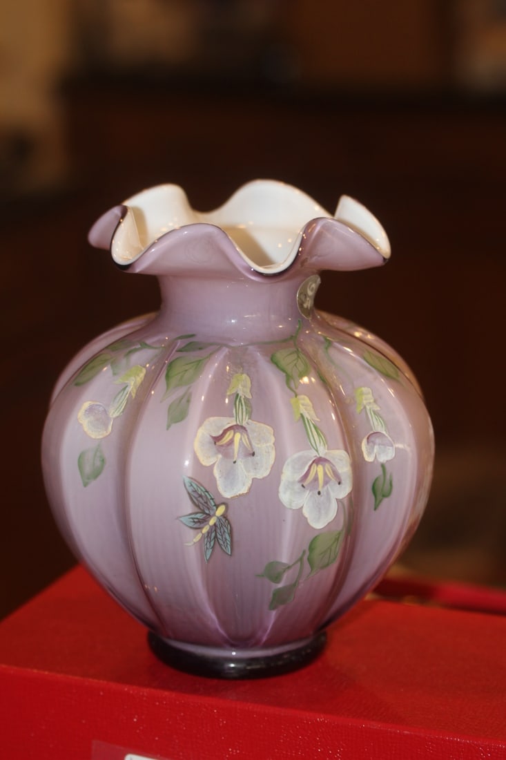 Signed Fenton Vase by Beck: 6 3/8" tall