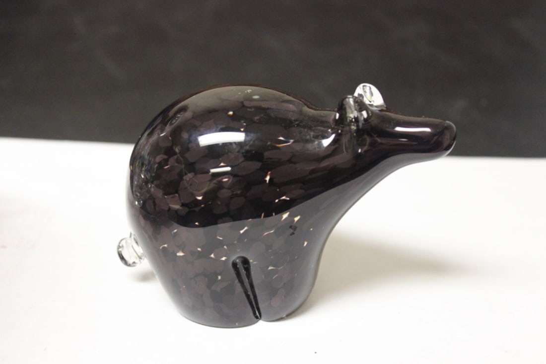 A Signed Crucible Art Glass Animal: 4 3/8" long