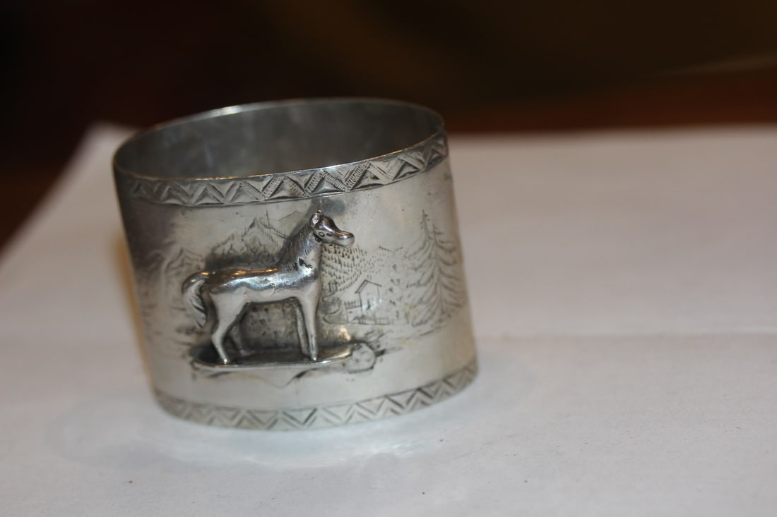 Rare Embossed Sterling Horse Napkin Ring: as shown on photos