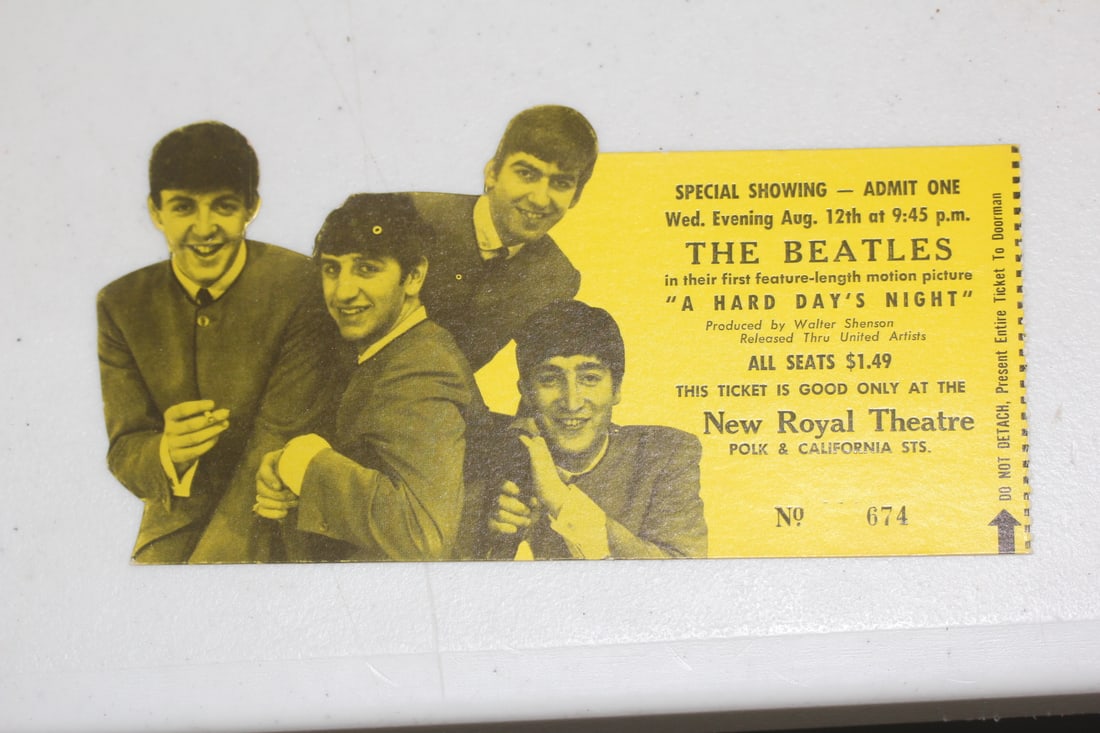 Beatles, Hard Day's Night Ticket Stub: as shown