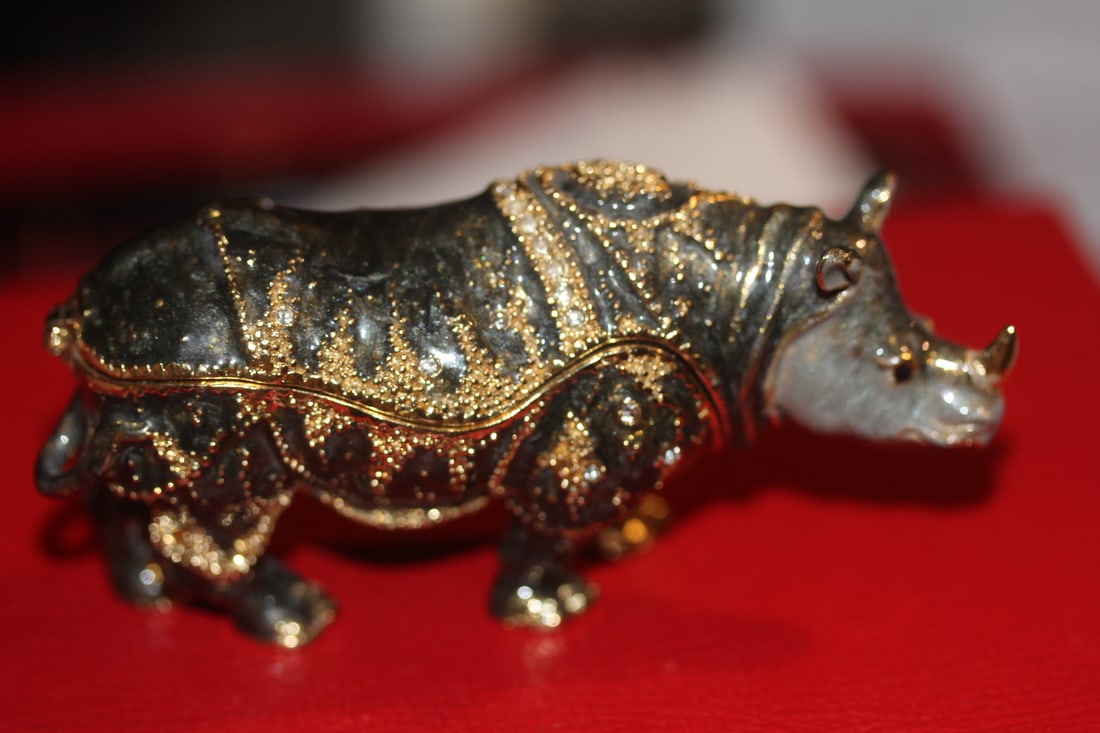 Enamel on Metal Hippo Trinket Box: 3 1/2" across