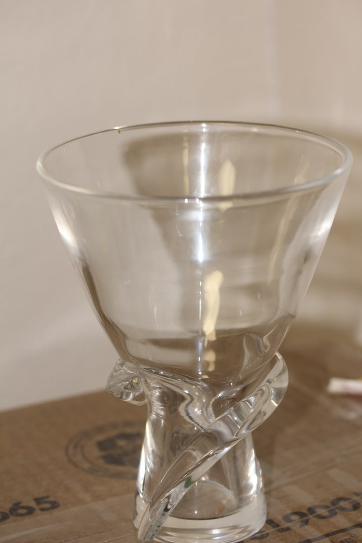 Signed Steuben Crystal Vase: 6 1/4" tall - boxed and pouch - please note: scratch spots as shown