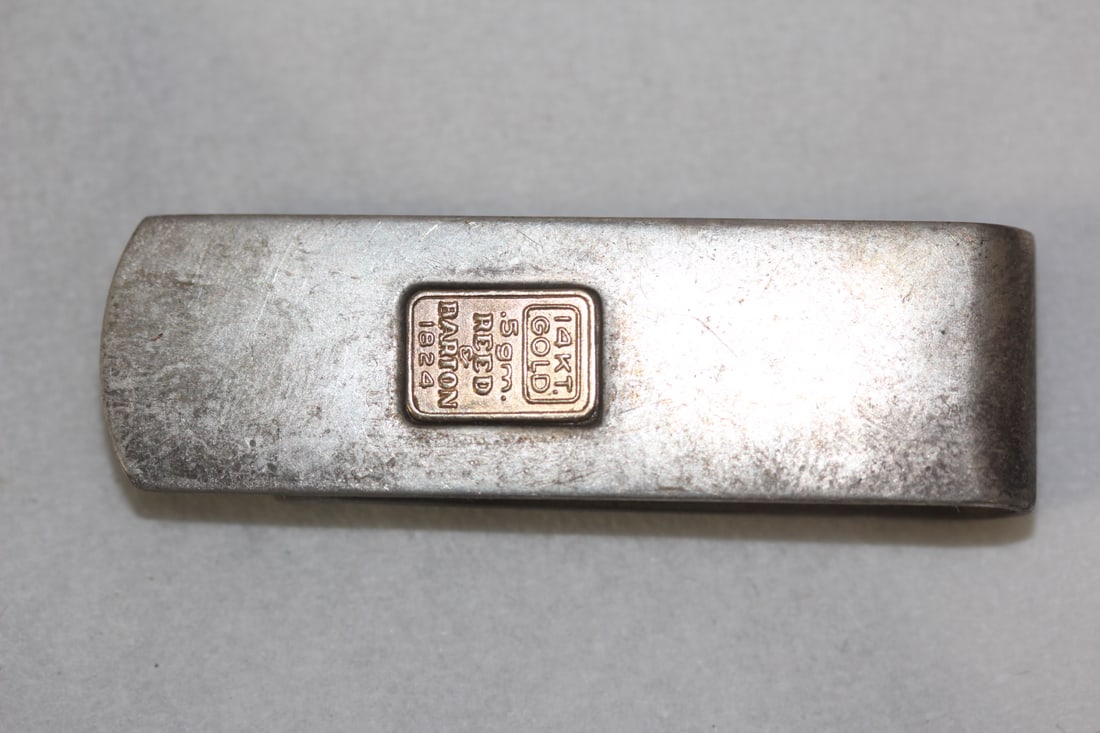14Kt Gold and Sterling Money Clip: 2 inches long