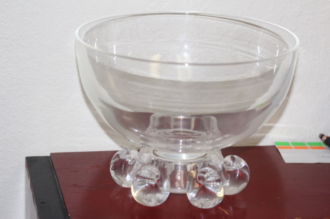 Signed Steuben Large Center Bowl: please note: monogrammed - 9 1/8 inches wide by 6 3/4" tall