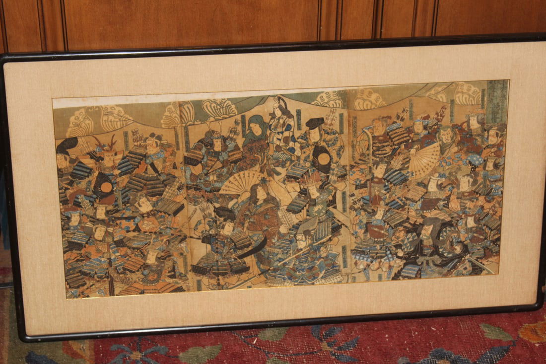 Japanese Samurai Print: Tryptich - overall= 34" x 18 3/4"