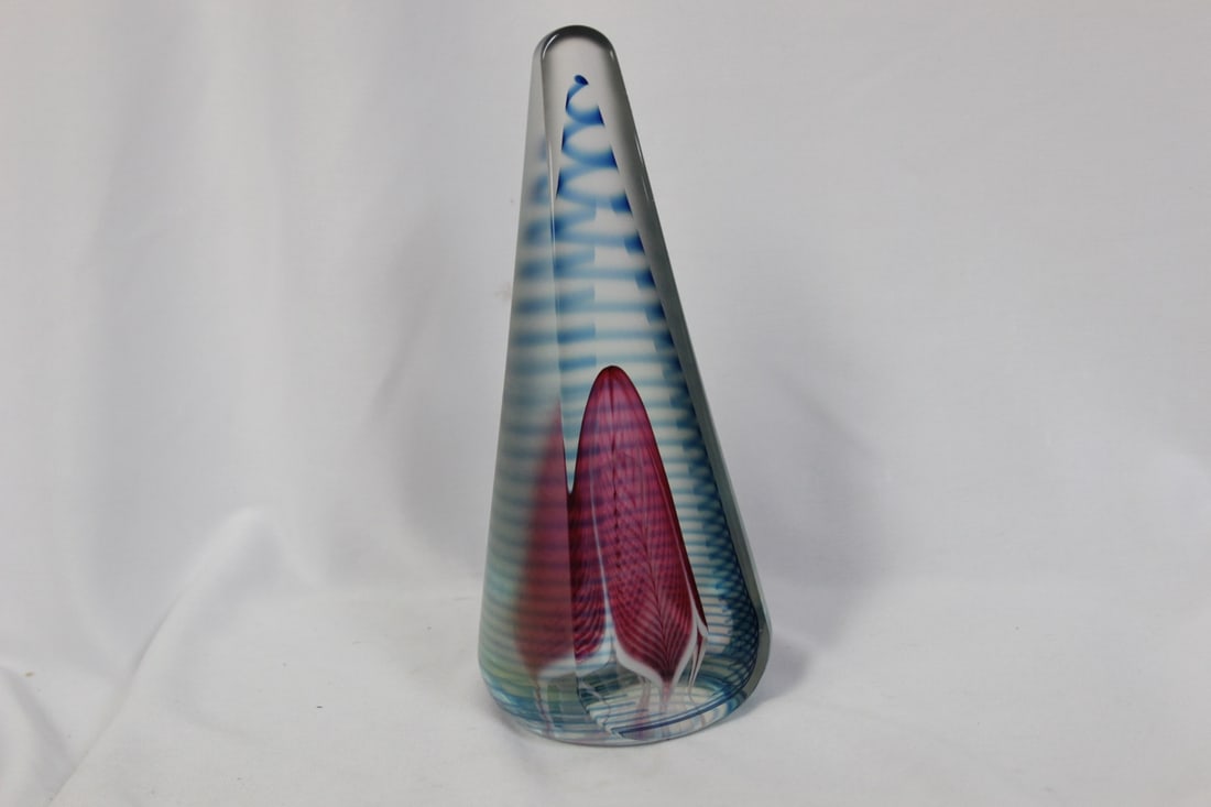 A Signed and Dated Stuart Albeman Paperweight: Pyramid Shape - approximately 7" tall