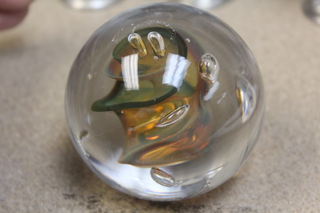 Signed Art Glass Paperweight: signed: A.J. or Adam Jablonski - 2 3/4" in diameter