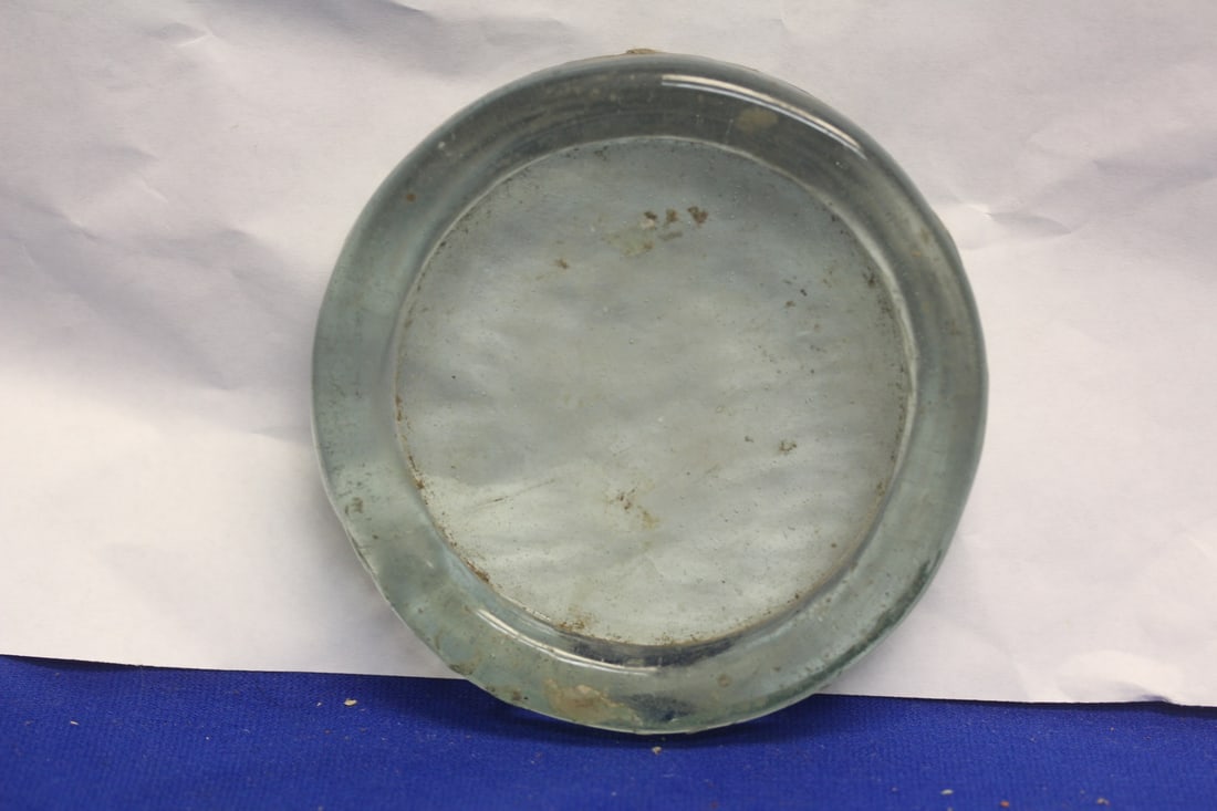 Heavy/Thick Glass Tray: inside diameter= 3 1/4" - overall= 4 1/2"