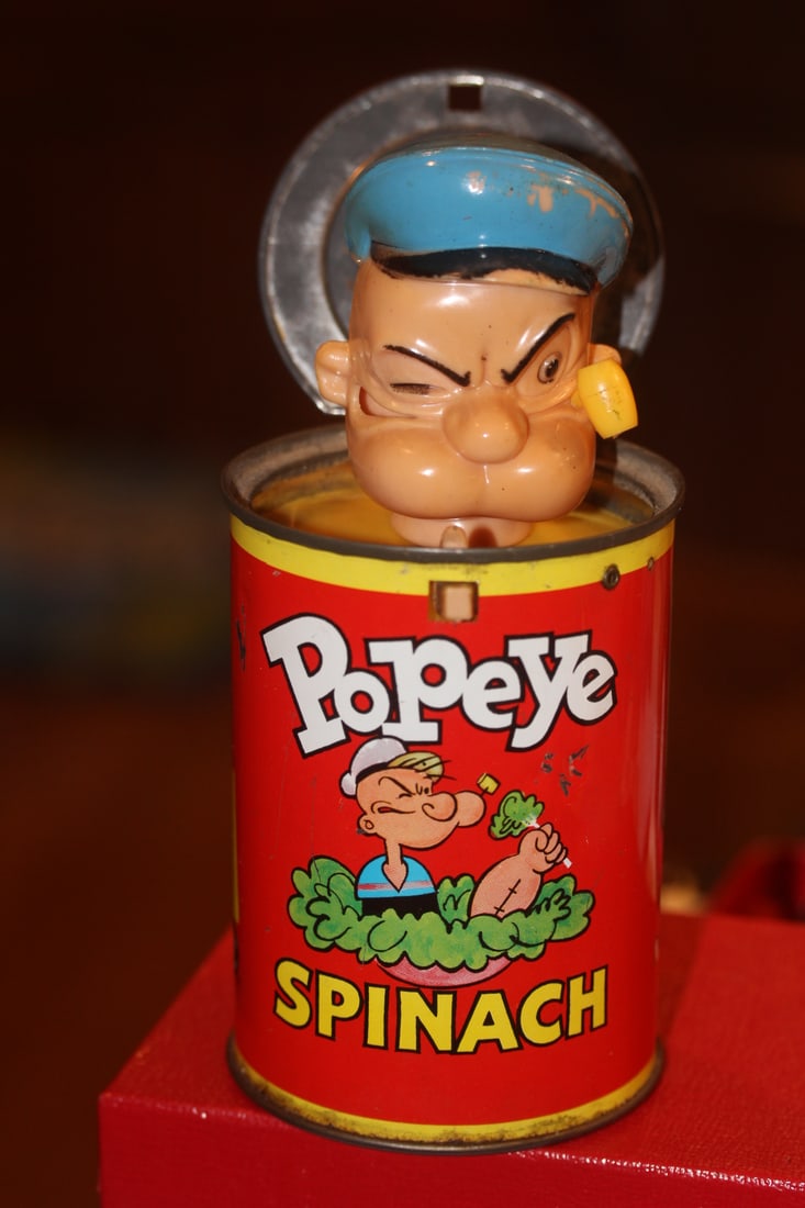 1957 Mattel Popeye Popup Spinach Toy: 4 1/2" tall