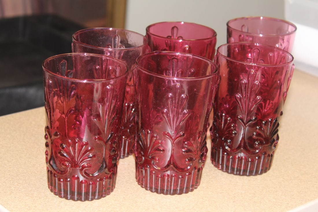 Set of 6 Amethyst Colour Glass Tumblers: most lkely Victorian era - 5 inches tall each
