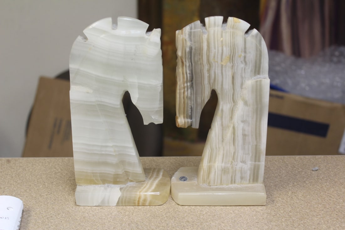 Pair of Onyx Horse Head Bookends: 7 7/8" tall each