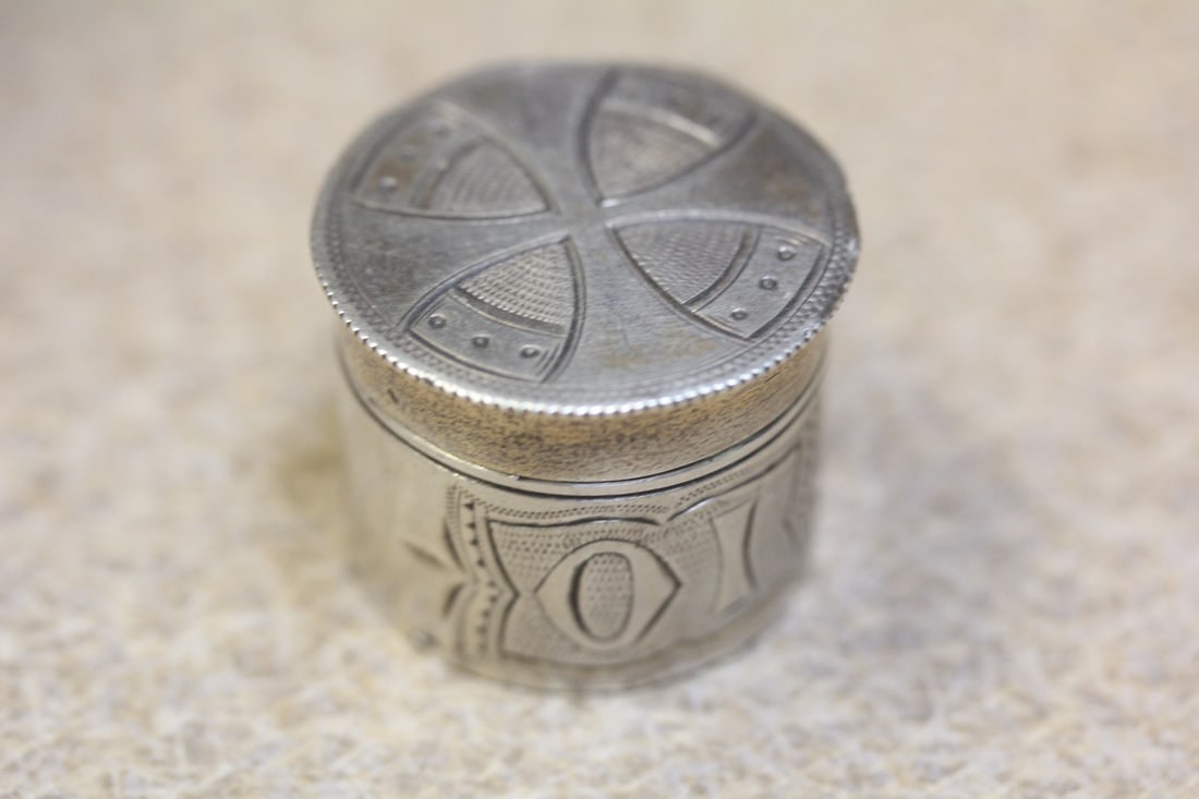 Vintage Sterling Trinket or Pill Box: modern design - marked sterling - 1 1/8" in diameter