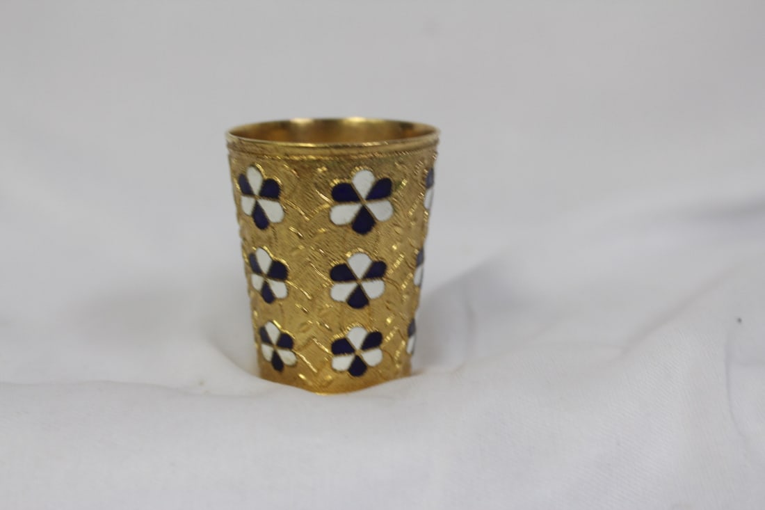 An Enamel Small Container: possibly a toothpick holder - marked - 2 1/2" tall