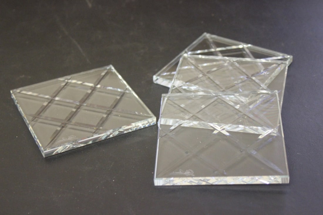 Lot of 4 Cut Glass Coasters (?): Signed - 4" x 4" square