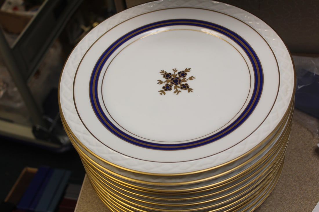 Set of 12 Pirkenhammer Dinner Plates: rare - 10 7/8" in diameter each