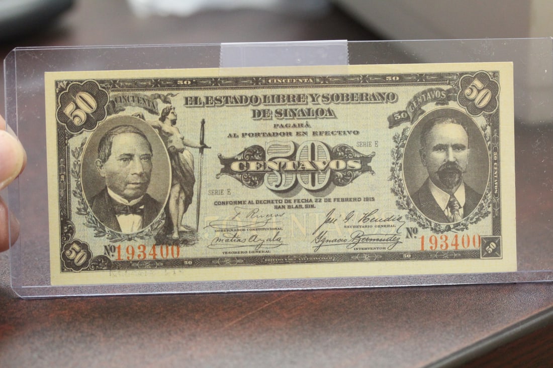 Mexico Uncirculated 50 Centavos Bank Note: date 1915