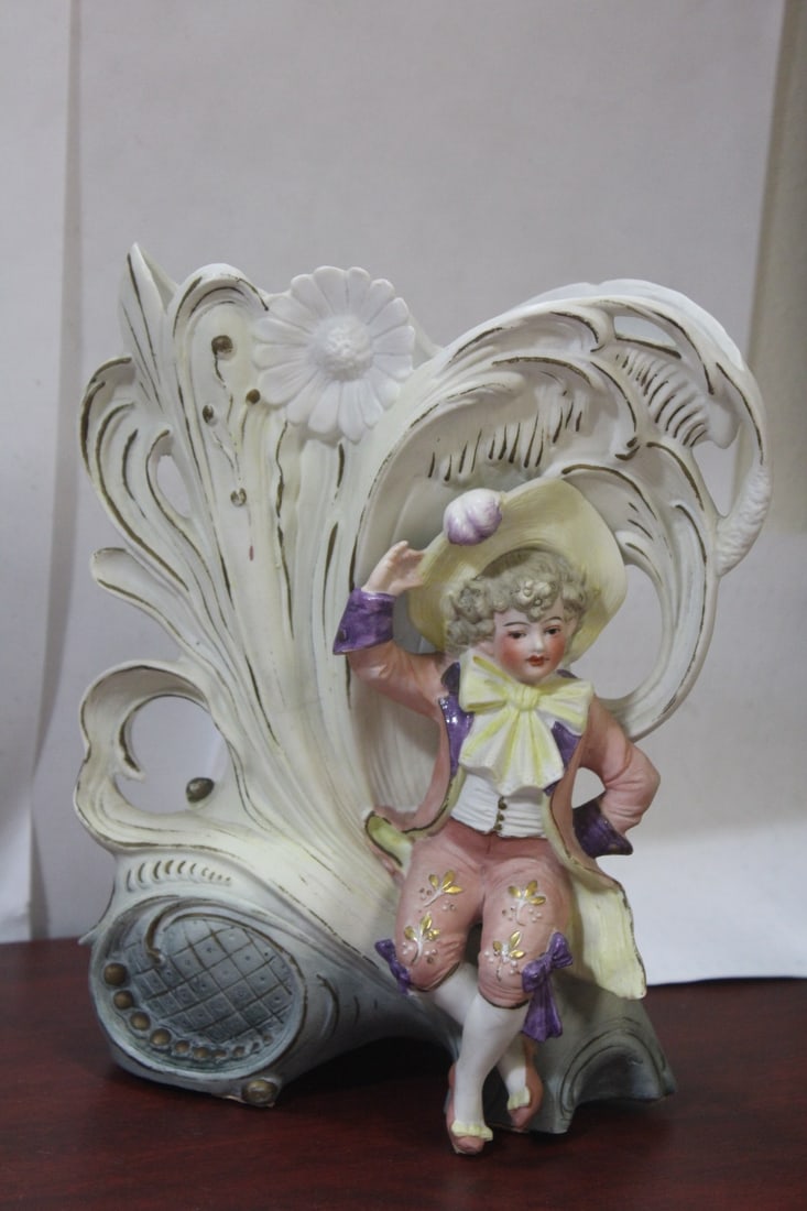 Antique German Bisque DEP Porcelain Figeral Vase: 19th century - please note: one chip on top - 9 1/4" tall