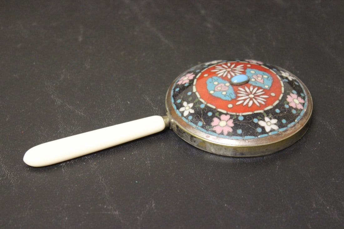 A Beautiful Cloisonne and Torquoise Hand Mirror: 6 3/4" long - early 20th century