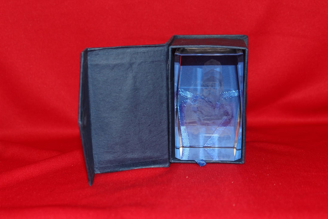 A Dale Earnhardt Sr Glass Paperweight: boxed - 3 1/8" tall