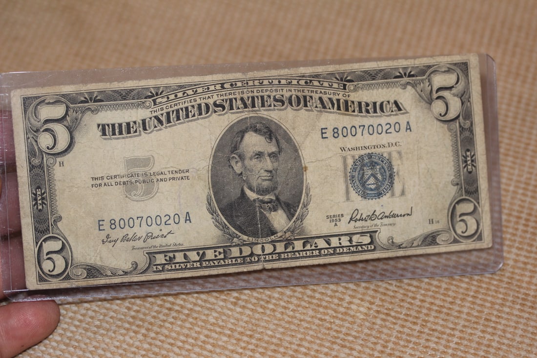 1953 Five Dollar Note: as shown on photos