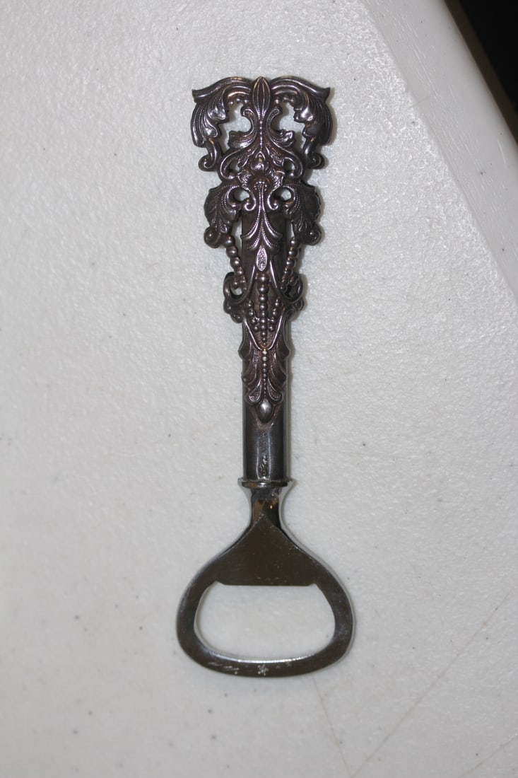 Ornate Silver Handle Bottle Opener: "Denmark" - 5 inches across