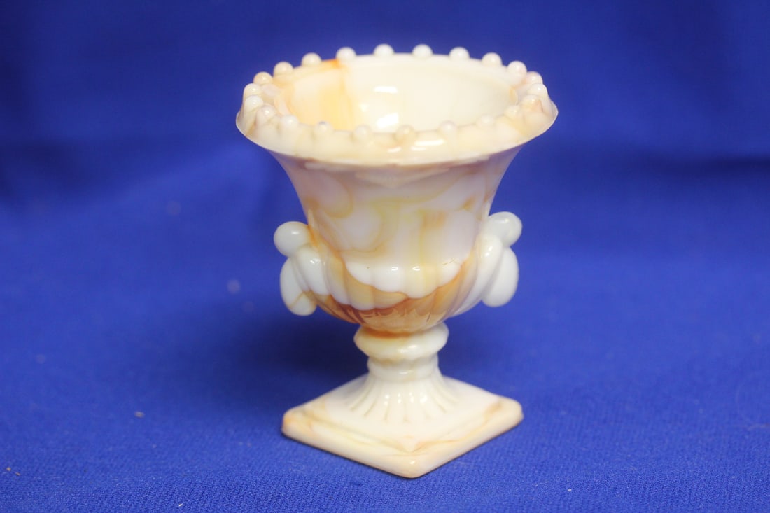 An Akro Glass Urn: Possibly a toothpick holder - 2 3/4" in diameter