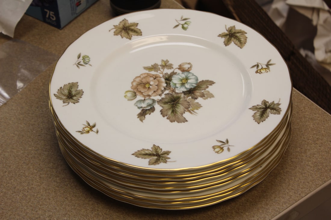 Set of 9 Royal Worcester "Dorchester" Plates: dinner plates - each plate= 10 3/8" in diameter