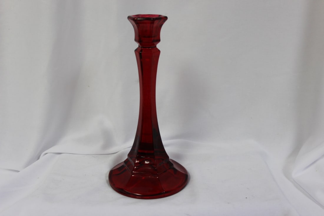 A Ruby Red Candlestick: 7 1/2" tall