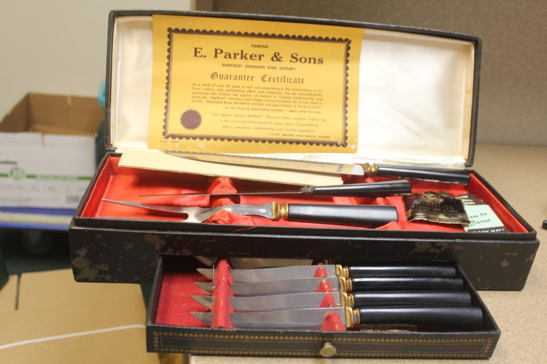 Sheffield cutlery utensil set: E. Pancer and Sons, stainless steel, cased