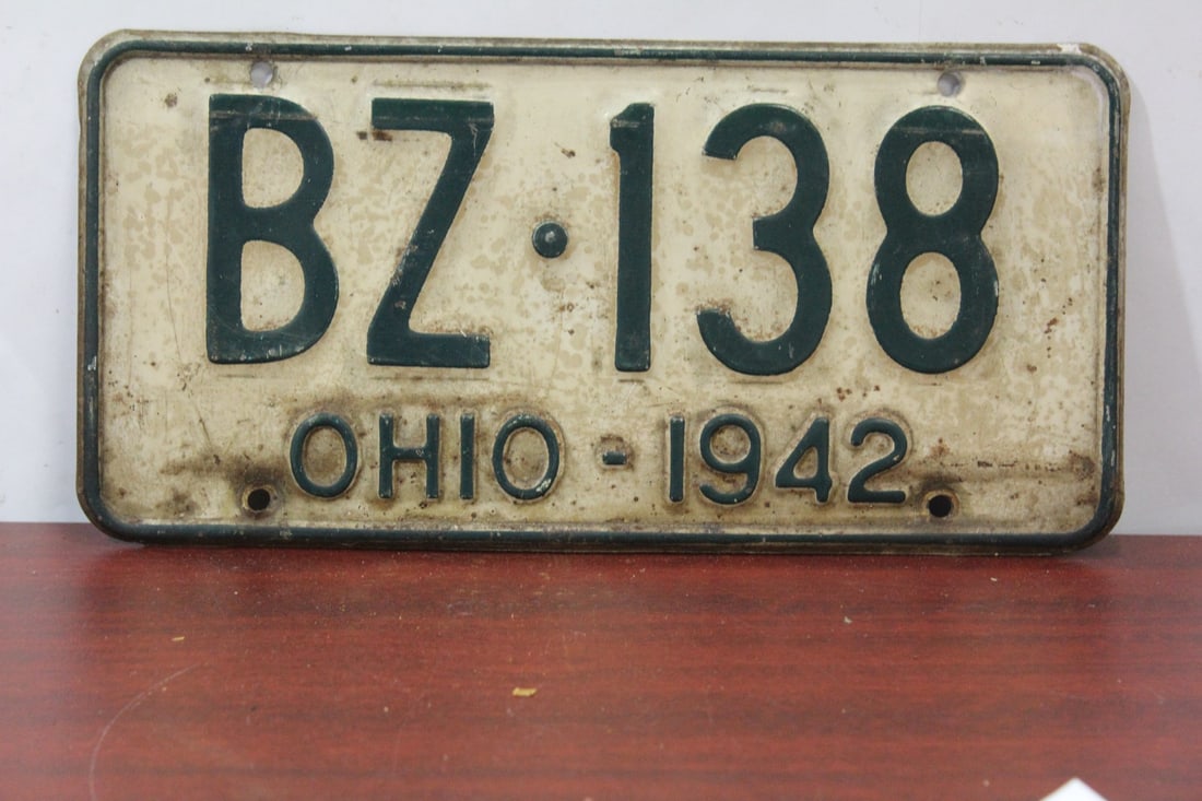A 1942 Ohio License Plate: as shown